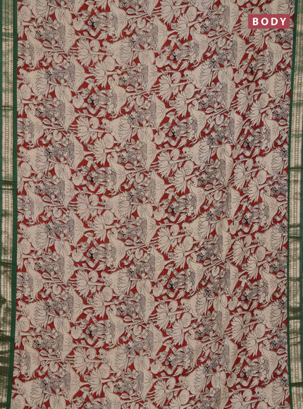 Muslin silk saree rustic maroon and green with allover pichwai prints and zari woven border