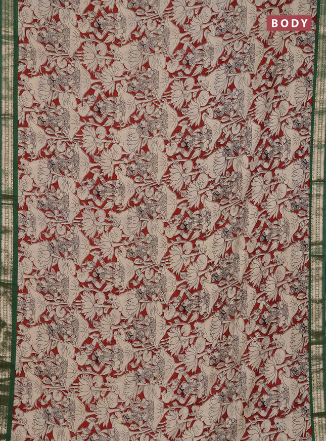 Muslin silk saree rustic maroon and green with allover pichwai prints and zari woven border