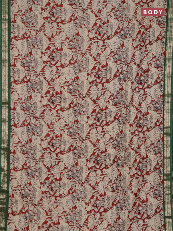 Muslin silk saree rustic maroon and green with allover pichwai prints and zari woven border
