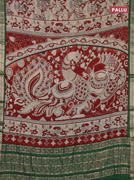 Muslin silk saree rustic maroon and green with allover pichwai prints and zari woven border