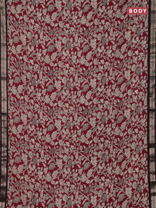 Muslin silk saree maroon and black with allover kalamkari prints and zari woven border