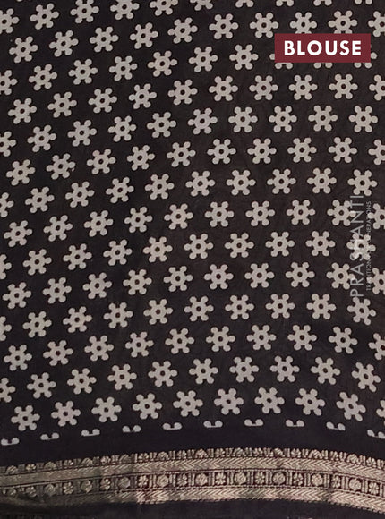 Muslin silk saree maroon and black with allover kalamkari prints and zari woven border