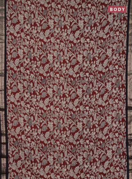 Muslin silk saree rustic maroon and black with allover kalamkari prints and zari woven border