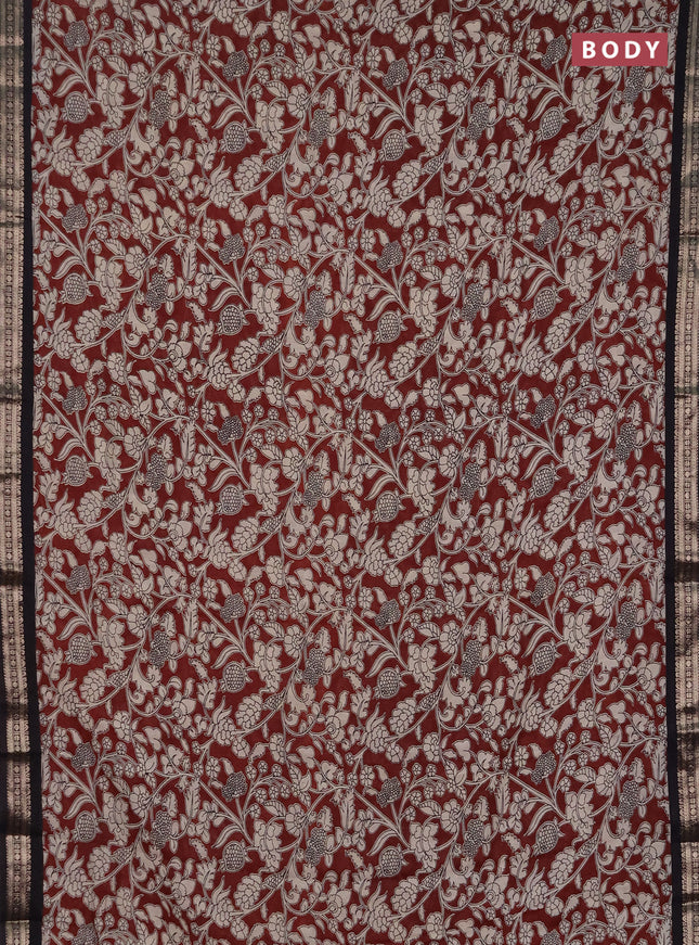 Muslin silk saree rustic maroon and black with allover kalamkari prints and zari woven border