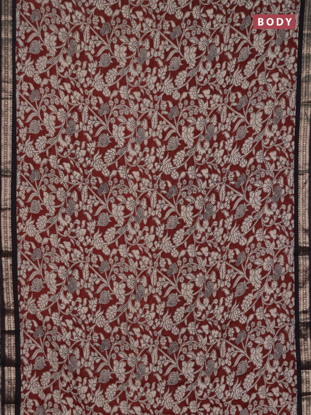 Muslin silk saree rustic maroon and black with allover kalamkari prints and zari woven border