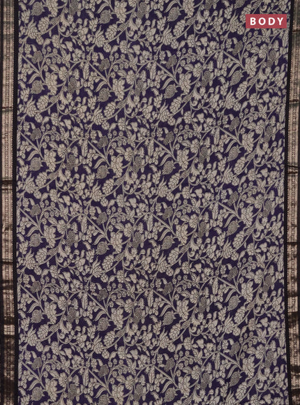Muslin silk saree deep violet and black with allover kalamkari prints and zari woven border
