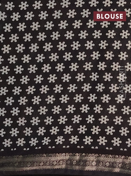 Muslin silk saree deep violet and black with allover kalamkari prints and zari woven border