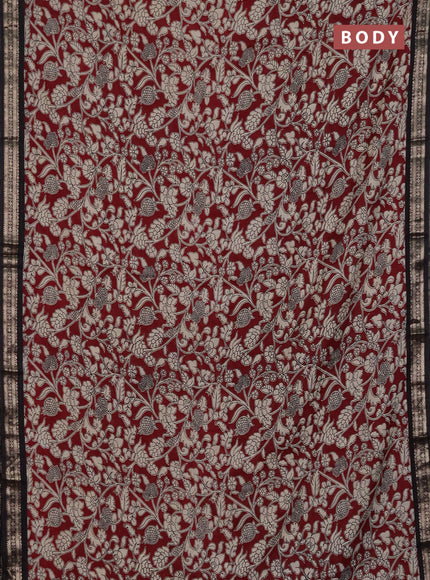 Muslin silk saree deep maroon and black with allover kalamkari prints and zari woven border
