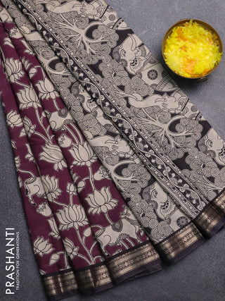 Muslin silk saree wine shade and black with allover pichwai prints and zari woven border