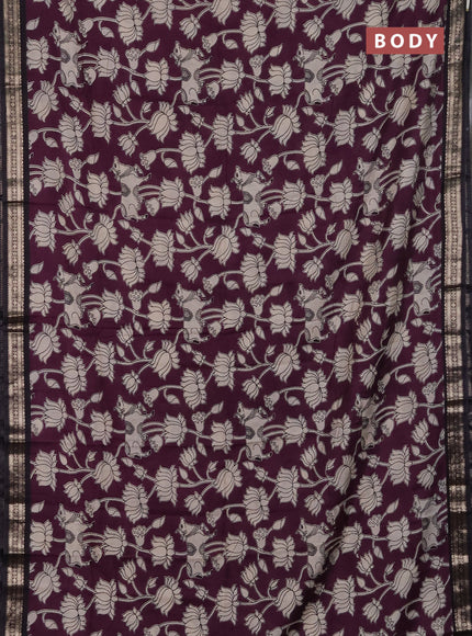 Muslin silk saree wine shade and black with allover pichwai prints and zari woven border