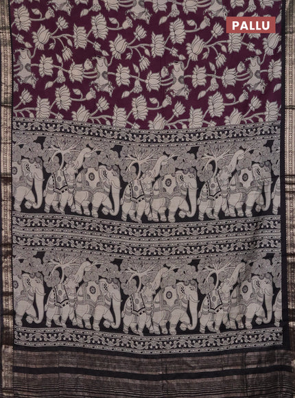 Muslin silk saree wine shade and black with allover pichwai prints and zari woven border