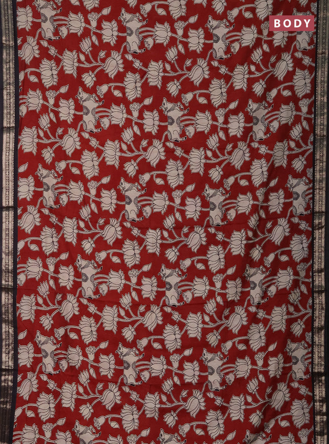 Muslin silk saree rustic maroon and black with allover pichwai prints and zari woven border