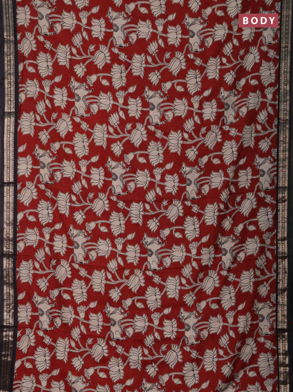 Muslin silk saree rustic maroon and black with allover pichwai prints and zari woven border