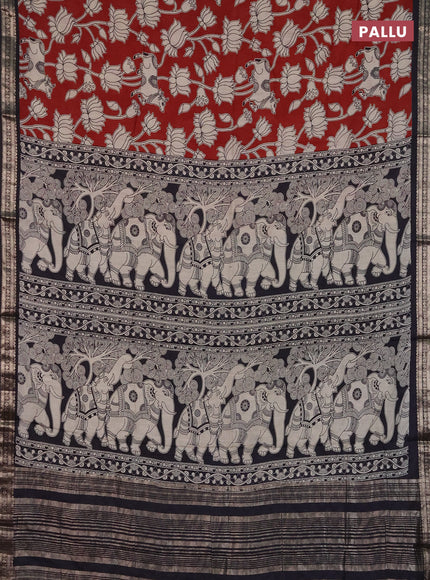 Muslin silk saree rustic maroon and black with allover pichwai prints and zari woven border