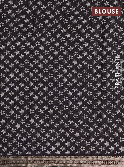 Muslin silk saree deep violet and black with allover pichwai prints and zari woven border