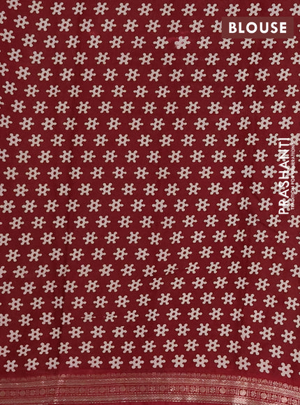Muslin silk saree dark mustard and maroon with allover kalamkari prints and zari woven border