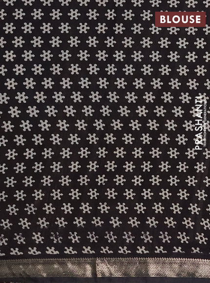 Muslin silk saree deep maroon and black with allover kalamkari prints and zari woven border