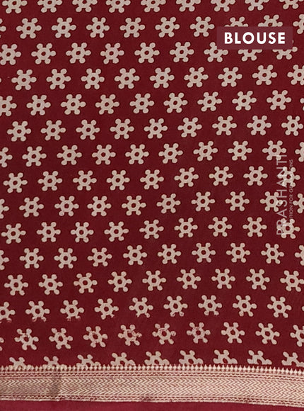 Muslin silk saree deep violet and maroon with allover kalamkari prints and zari woven border