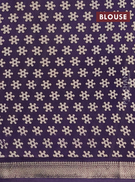 Muslin silk saree coffee brown and violet with allover kalamkari prints and zari woven border