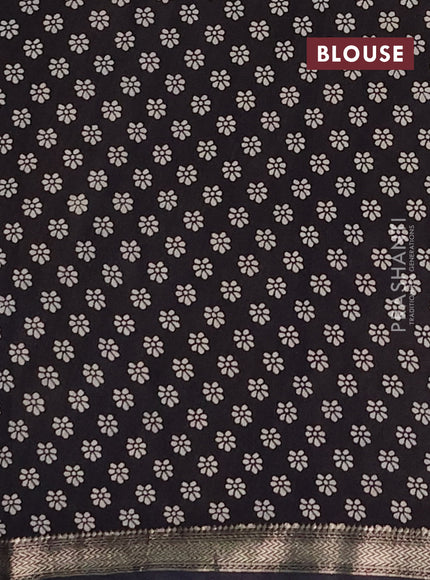 Muslin silk saree dark mustard and black with allover kalamkari prints and zari woven border