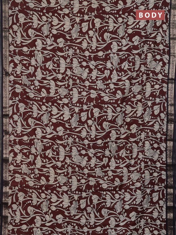 Muslin silk saree coffee brown and black with allover kalamkari prints and zari woven border