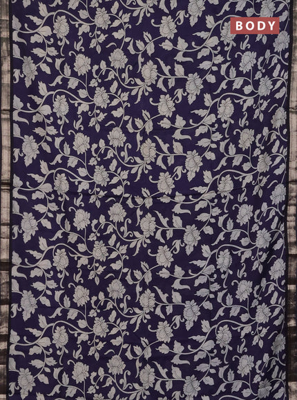 Muslin silk saree navy blue and black with allover kalamkari prints and zari woven border