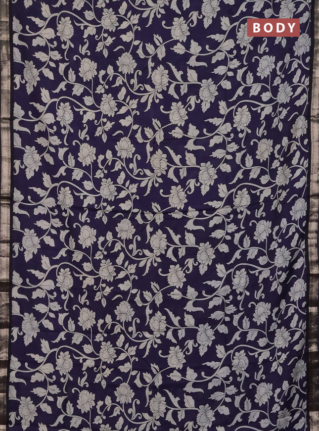 Muslin silk saree navy blue and black with allover kalamkari prints and zari woven border