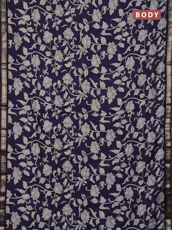 Muslin silk saree navy blue and black with allover kalamkari prints and zari woven border