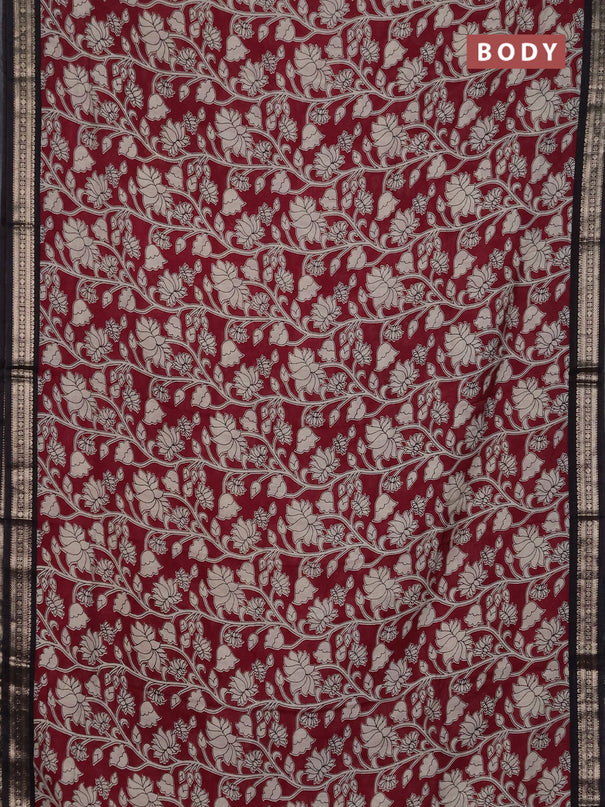 Muslin silk saree wine shade and black with allover kalamkari prints and zari woven border