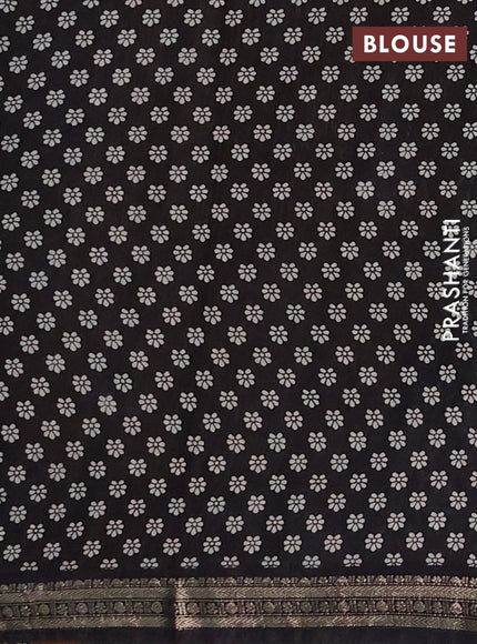 Muslin silk saree dark mustard and black with allover kalamkari prints and zari woven border