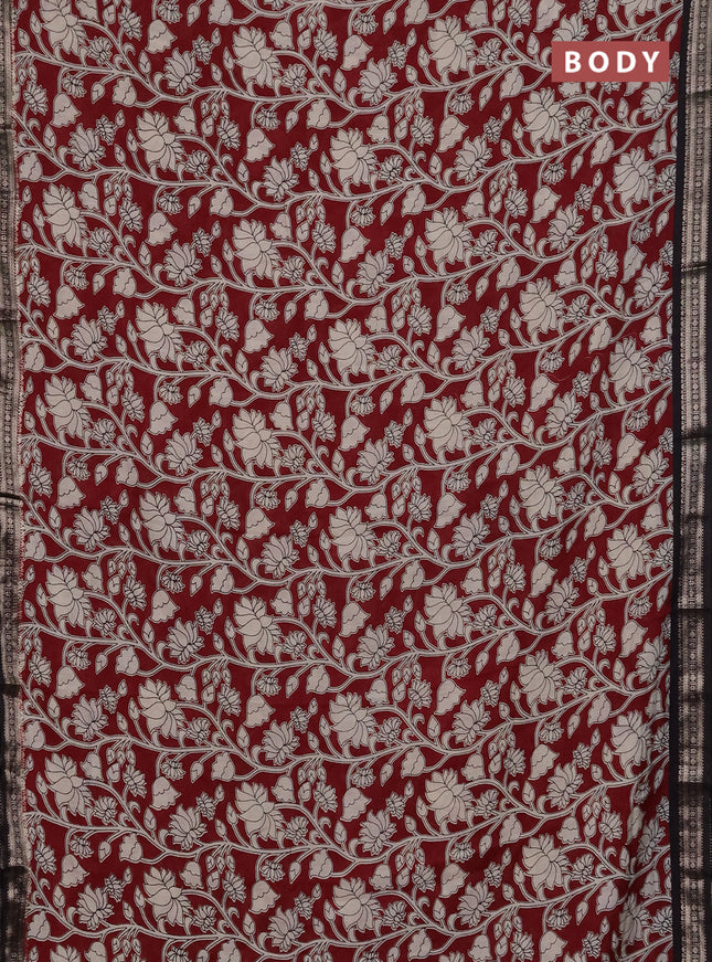 Muslin silk saree maroon and black with allover kalamkari prints and zari woven border
