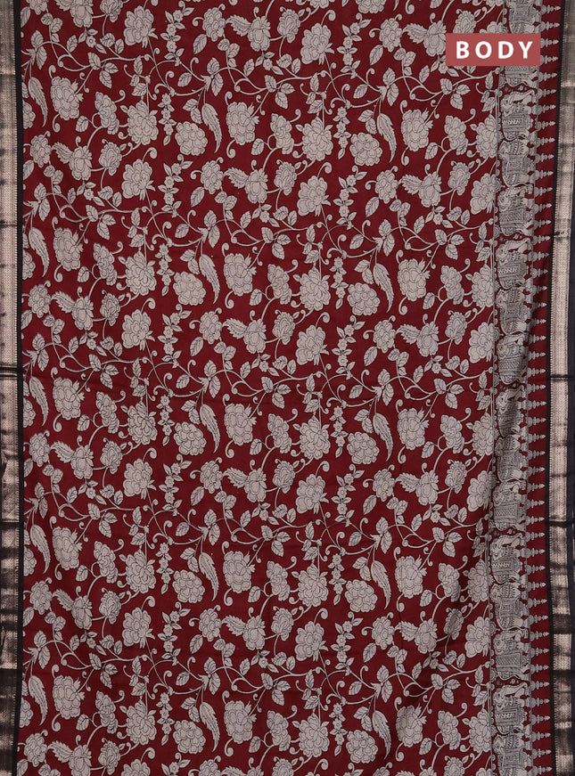 Muslin silk saree rustic maroon and coffee brown with allover kalamkari prints and zari woven border