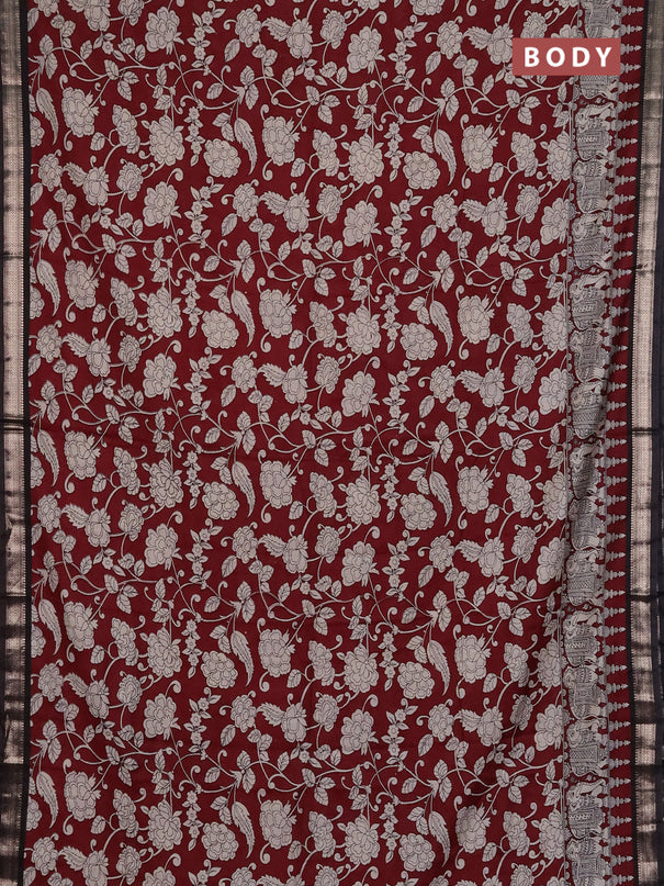Muslin silk saree rustic maroon and coffee brown with allover kalamkari prints and zari woven border