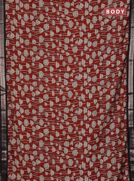 Muslin silk saree rustic maroon and black with allover kalamkari prints and zari woven border