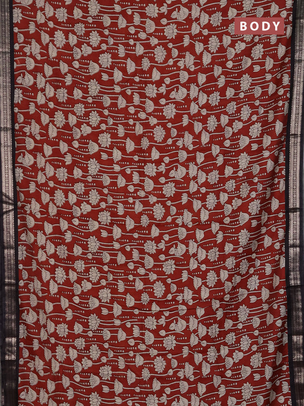 Muslin silk saree rustic maroon and black with allover kalamkari prints and zari woven border