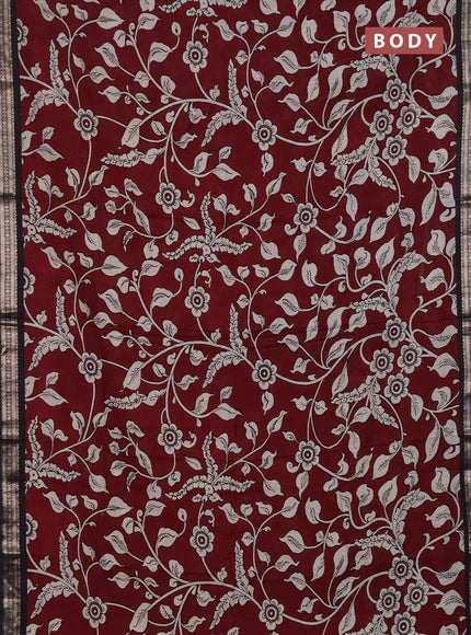Muslin silk saree wine shade and black with allover kalamkari prints and zari woven border