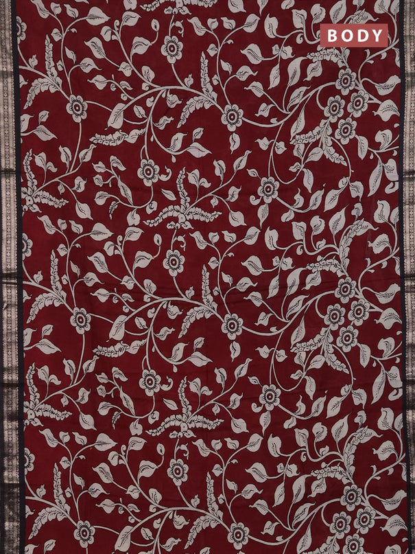 Muslin silk saree wine shade and black with allover kalamkari prints and zari woven border