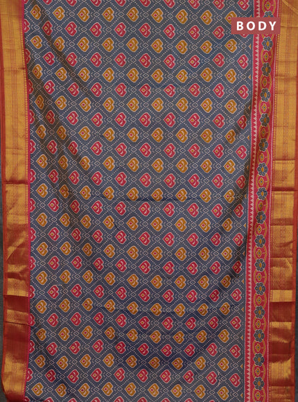 Semi tussar saree grey and pink with allover ikat prints and zari woven border