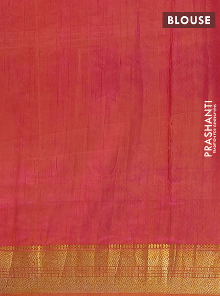 Semi tussar saree grey and pink with allover ikat prints and zari woven border