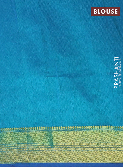 Semi tussar saree blue and teal green with allover ikat prints and zari woven border