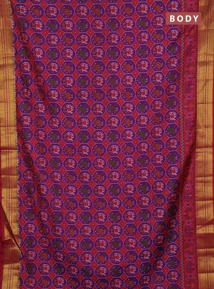 Semi tussar saree purple and pink with allover patola prints and zari woven border