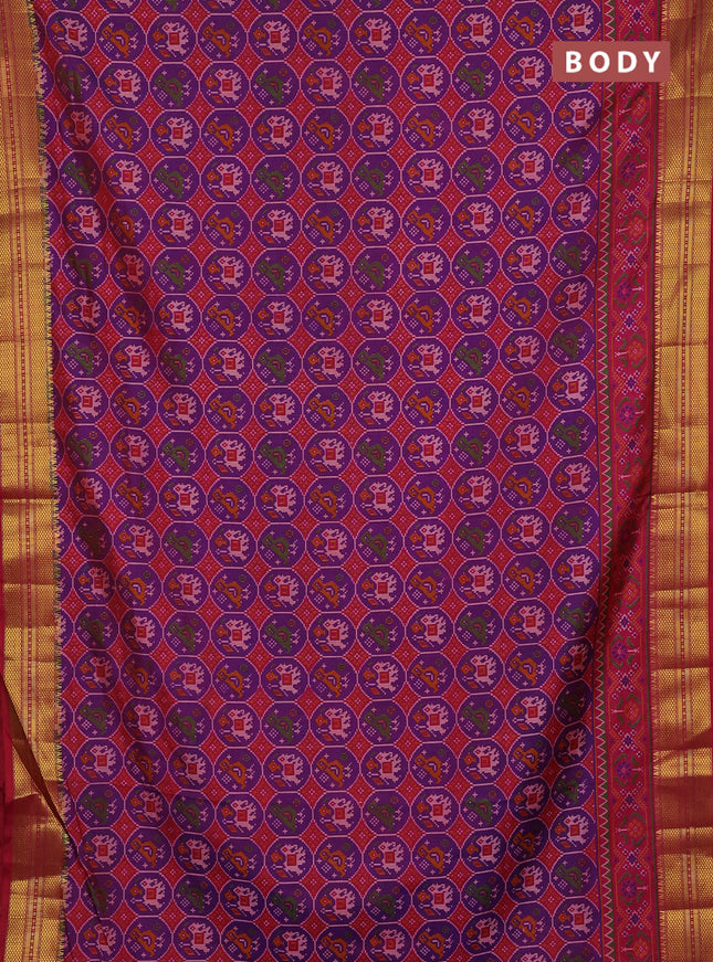 Semi tussar saree purple and pink with allover patola prints and zari woven border