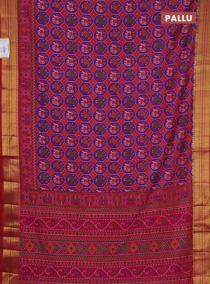 Semi tussar saree purple and pink with allover patola prints and zari woven border