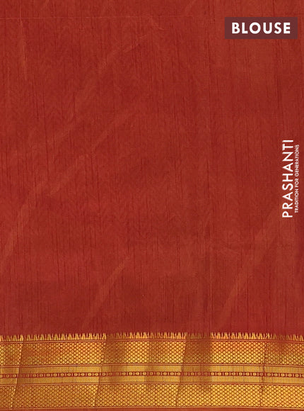 Semi tussar saree mehendi green and rust shade with allover patola prints and zari woven border