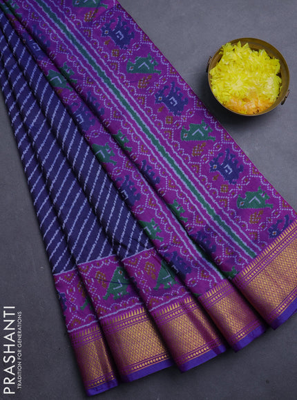 Semi tussar saree blue and purple with allover leheriya style ikat weaves and zari woven border