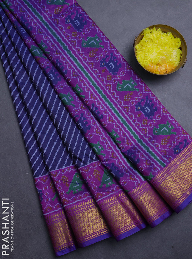 Semi tussar saree blue and purple with allover leheriya style ikat weaves and zari woven border
