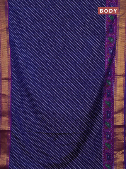 Semi tussar saree blue and purple with allover leheriya style ikat weaves and zari woven border
