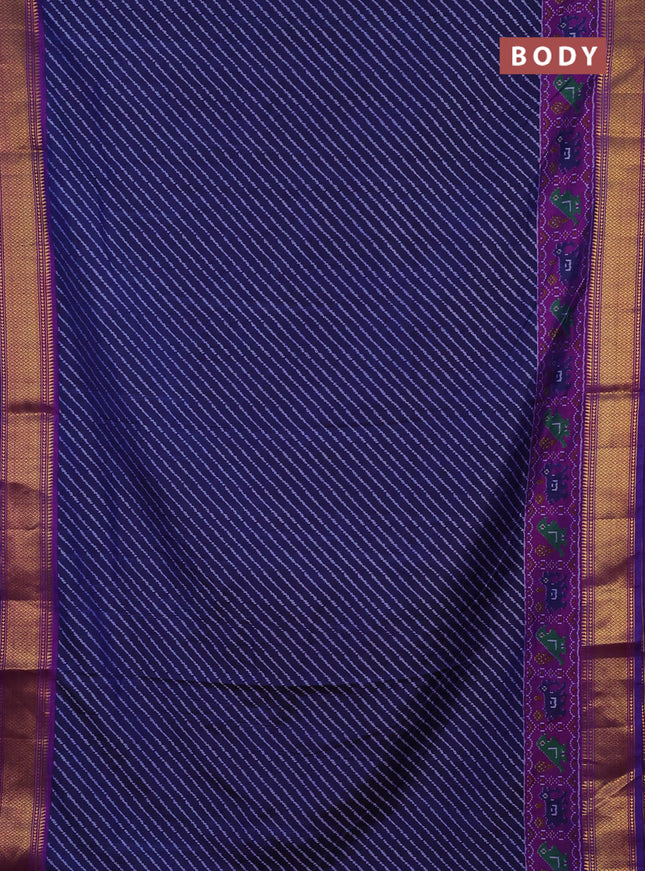Semi tussar saree blue and purple with allover leheriya style ikat weaves and zari woven border