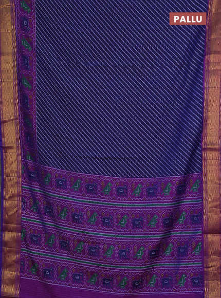 Semi tussar saree blue and purple with allover leheriya style ikat weaves and zari woven border