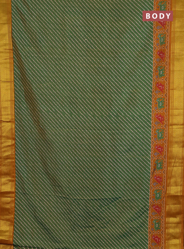 Semi tussar saree dual shade of green and dark mustard with allover leheriya style ikat weaves and zari woven border